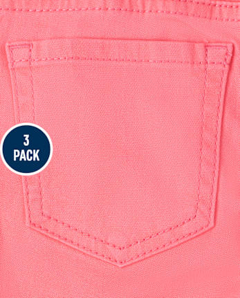 Girls Roll Cuff Twill Skimmer Shorts 3-Pack