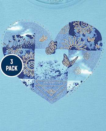 Paquete de 3 camisetas con estampado floral y mariposas para niñas