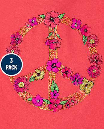 Paquete de 3 camisetas con estampado floral y mariposas para niñas