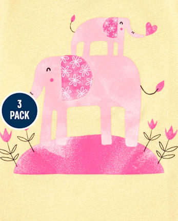 Paquete de 3 camisetas con estampado de animales para bebés y niñas pequeñas