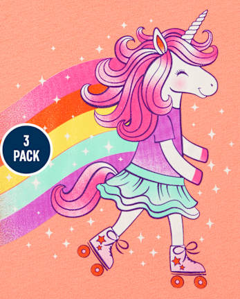 Paquete de 3 camisetas con estampado de unicornio para niñas pequeñas
