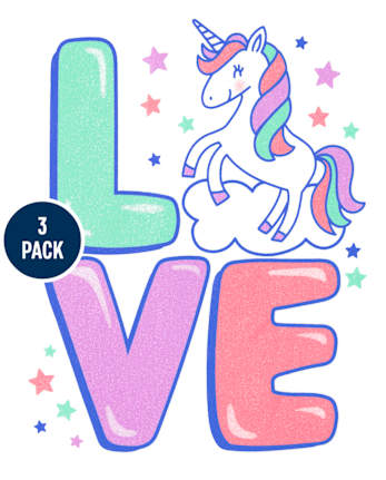 Paquete de 3 camisetas con estampado de unicornio para niñas pequeñas