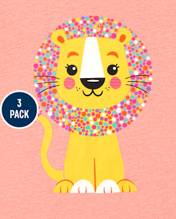 Paquete de 3 camisetas con estampado de animales para bebés y niñas pequeñas