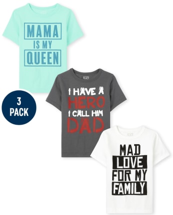 Paquete de 3 camisetas con estampado familiar para bebés y niños pequeños