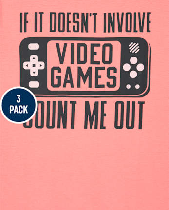 Paquete de 3 camisetas con estampado de videojuegos para niños