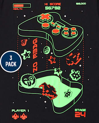 Paquete de 3 camisetas con estampado de videojuegos para niños
