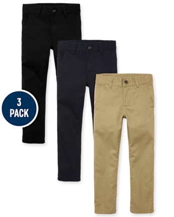 Boys Uniform Stretch Straight Chino Pants 3-Pack