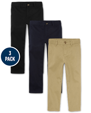 Paquete de 3 pantalones chinos elásticos de uniforme para niños