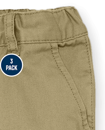 Paquete de 3 pantalones chinos ajustados elásticos de uniforme para bebés y niños pequeños