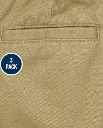 Lot de 3 shorts chino extensibles uniformes pour bébés et tout-petits garçons