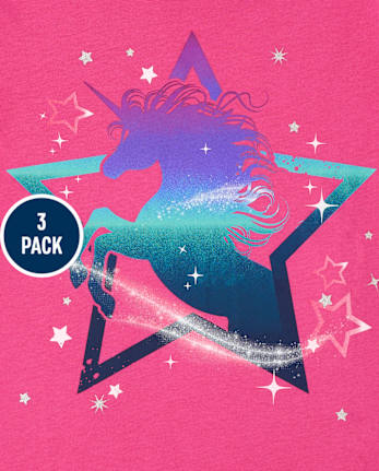Paquete de 3 camisetas con gráfico de unicornio para niñas