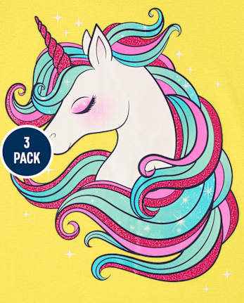 Paquete de 3 camisetas con gráfico de unicornio para niñas