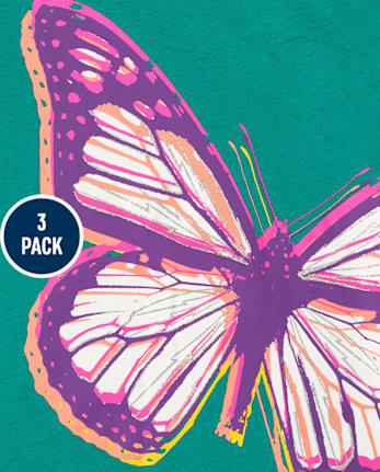 Paquete de 3 camisetas con gráfico de mariposa para niñas