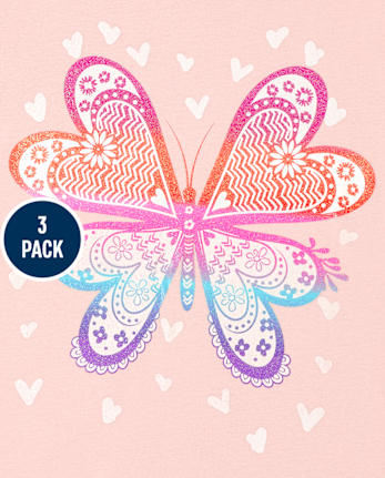 Paquete de 3 camisetas con gráfico de mariposa para niñas