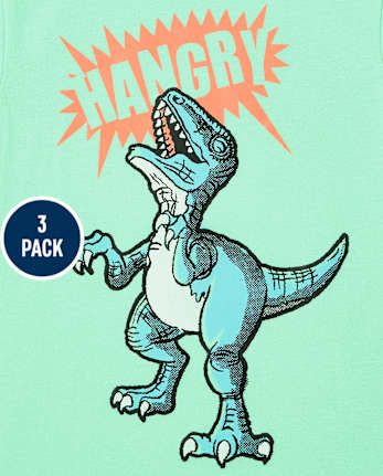 Paquete de 3 camisetas con gráfico de dinosaurio para niños pequeños