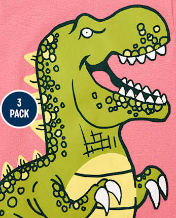 Paquete de 3 camisetas con gráfico de dinosaurio para niños pequeños