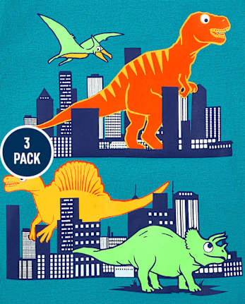 Paquete de 3 camisetas con gráfico de dinosaurio para niños pequeños