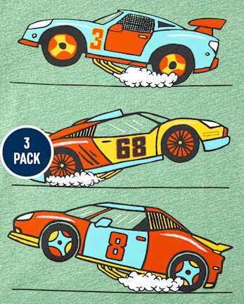 Paquete de 3 camisetas con gráfico de vehículo para niños pequeños