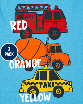 Paquete de 3 camisetas con gráfico de vehículo para niños pequeños