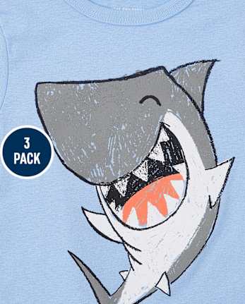 Baby And Toddler Boys Dino And Shark Graphic Tee 3-Pack