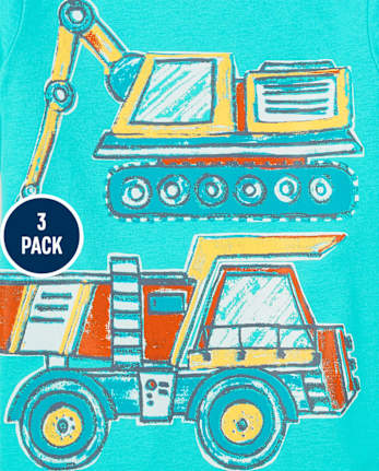 Camiseta con gráfico de vehículo para niños pequeños, paquete de 3
