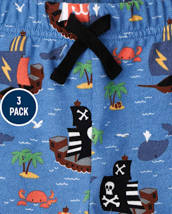 Paquete de 3 pantalones cortos piratas de rizo francés para niños pequeños
