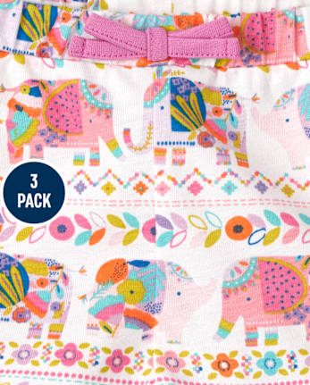 Lot de 3 shorts à volants éléphant bébé fille