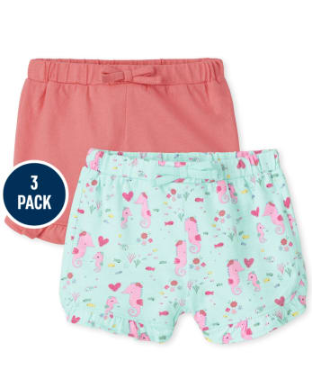 Pack de 2 shorts de punto con volantes y caballitos de mar bebé niña | The Children's Place - MULTI CLR