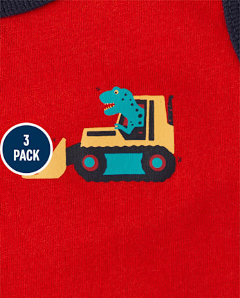 Pack de 3 camisetas sin mangas Dino Construction para niños pequeños