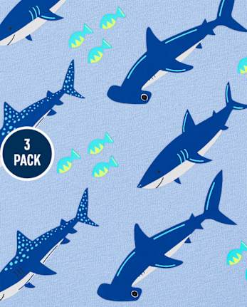 Pack de 3 camisetas sin mangas con estampado de tiburón para niños pequeños
