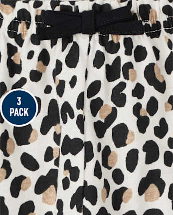 Baby Girls Leopard Paperbag Waist Shorts 3-Pack