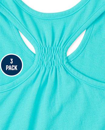 Paquete de 3 camisetas sin mangas con espalda fruncida para niñas