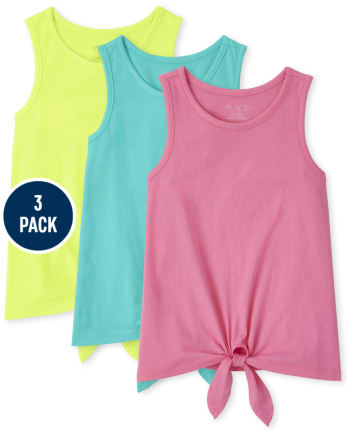 Camiseta sin mangas con lazo en la parte delantera para niñas, paquete de 3