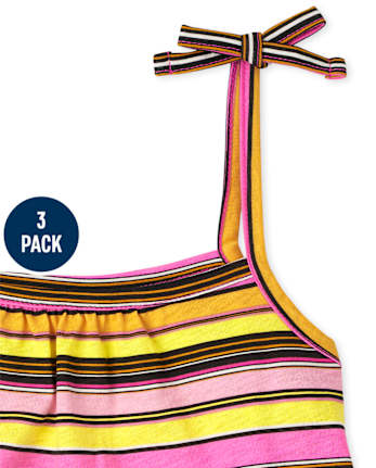 Girls Print Tie Shoulder Tank Top 3-Pack