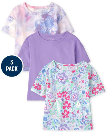 Girls Short Sleeve Print Boxy Top 3-Pack | The Children's Place - IN ...
