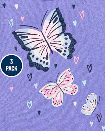 Pack de 3 tops con mariposas para niñas pequeñas