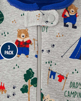 Baby And Toddler Boys Bear Snug Fit Cotton One Piece Pajamas 3-Pack