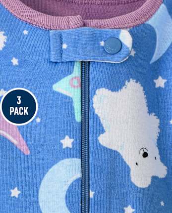 Baby And Toddler Girls Polar Bear Snug Fit Cotton One Piece Pajamas 3-Pack