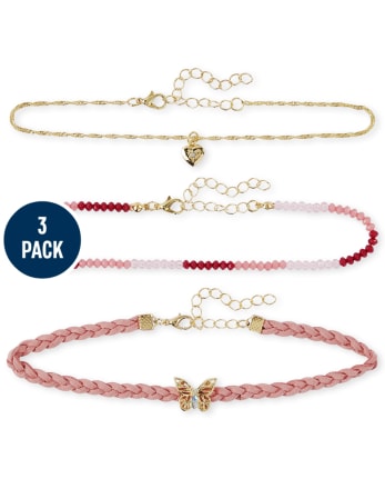 Girls Butterfly Choker Necklace 3-Pack