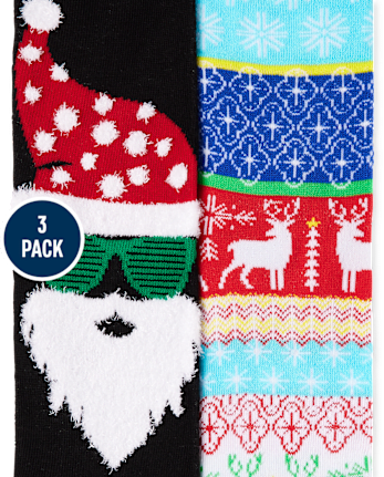Lot de 3 paires de chaussettes unisexes assorties Family Santa Crew