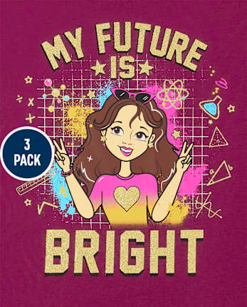 Paquete de 3 camisetas con gráfico de educación para niñas