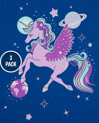 Paquete de 3 camisetas con gráfico de unicornio para niñas