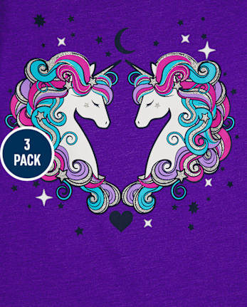 Paquete de 3 camisetas con gráfico de unicornio para niñas