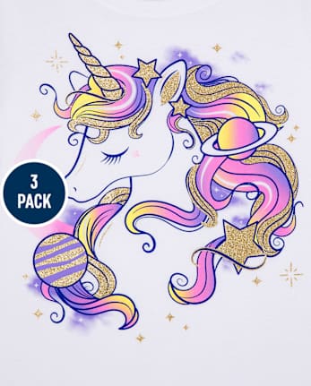 Paquete de 3 camisetas con gráfico de unicornio para niñas
