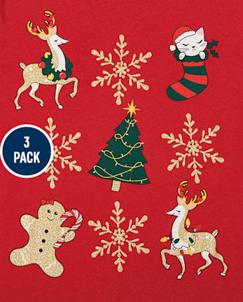 Paquete de 3 camisetas con gráfico navideño para niñas