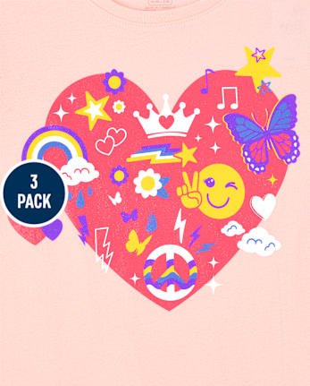 Lot de 3 t-shirts graphiques Emoji pour filles