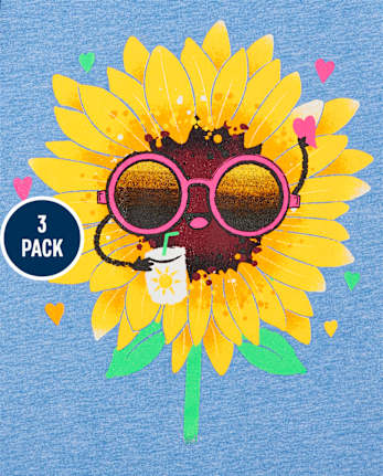 Paquete de 3 camisetas con estampado educativo para niñas pequeñas