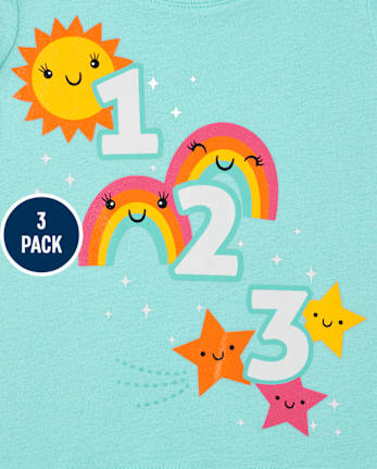 Paquete de 3 camisetas con estampado educativo para niñas pequeñas