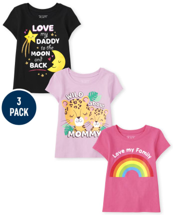 Paquete de 3 camisetas manga corta con estampado familiar para bebés y niñas The Children's Place - MULTI CLR
