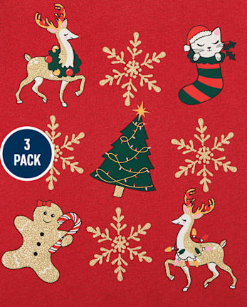 Toddler Girls Holiday Graphic Tee 3-Pack